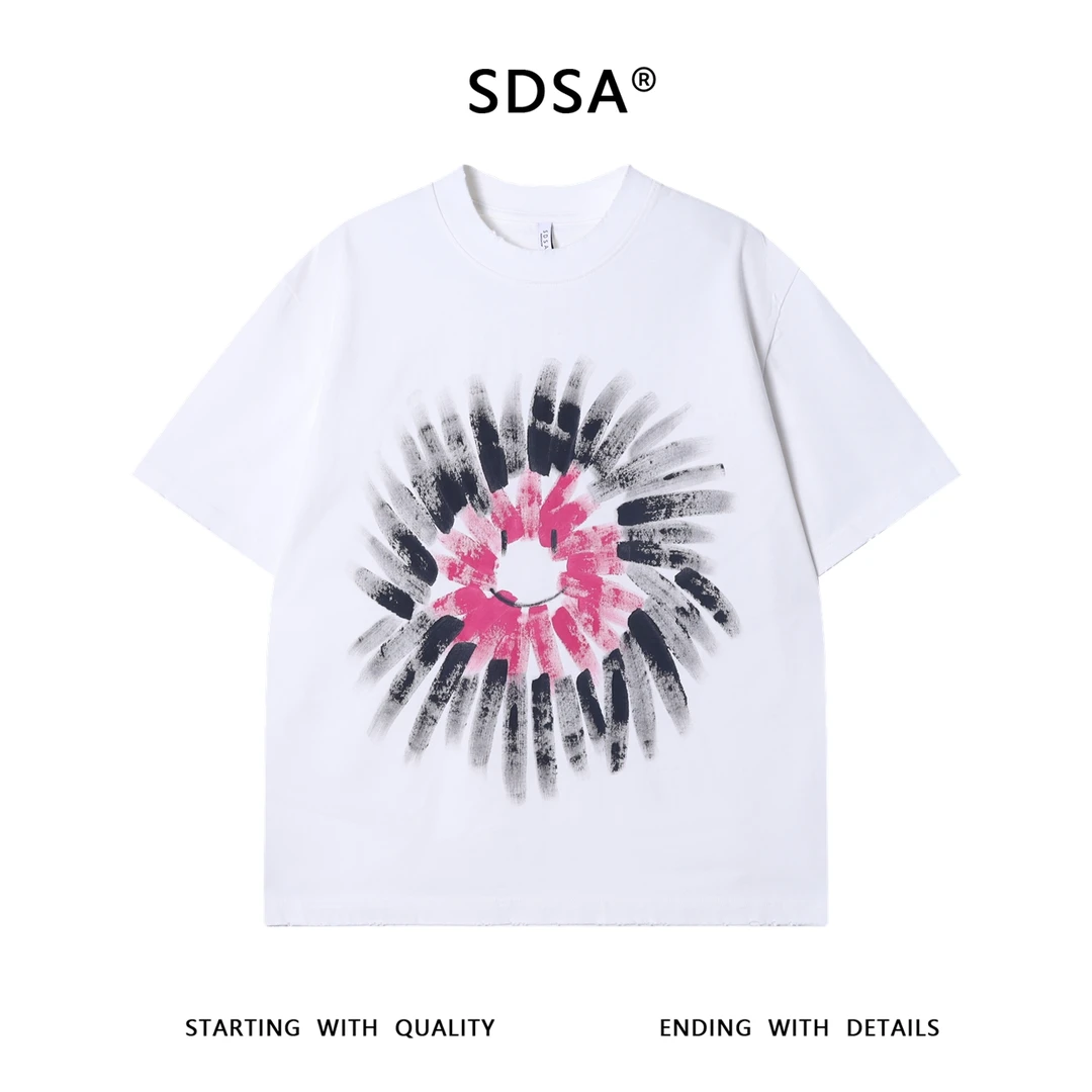 夏季高级感新款美式手绘印花短袖T恤重磅百搭潮流宽松套头上衣