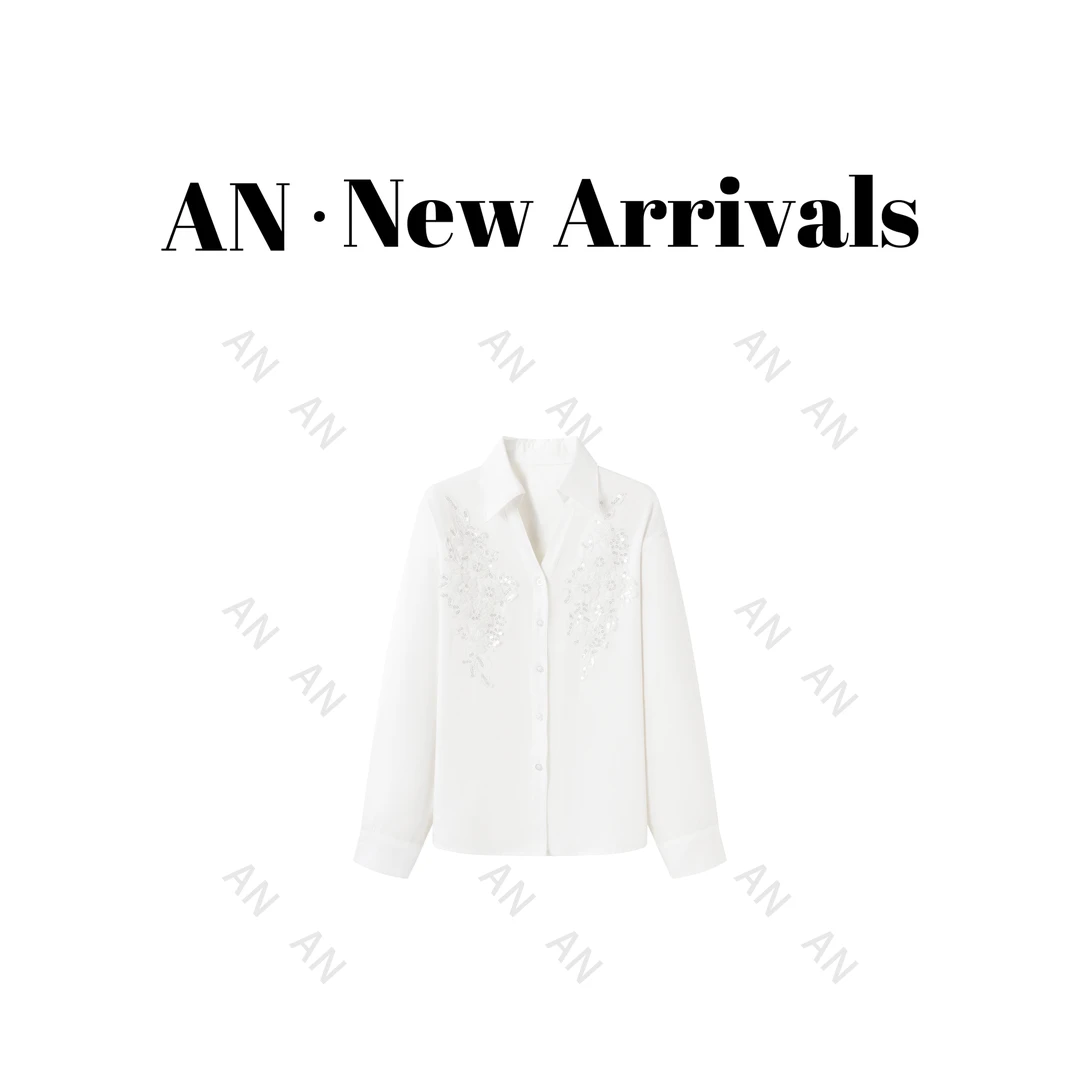 C02133新款洋气宽松设计感宽松显瘦绣花亮片长袖衬衫