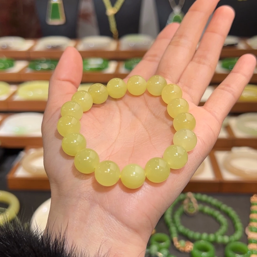 和田玉手串未镶嵌爱****4新疆若羌高品黄口卡11.6