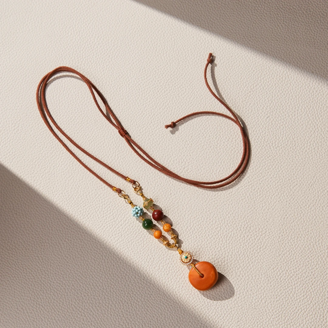 蜜蜡饼子编绳项链ZB00231