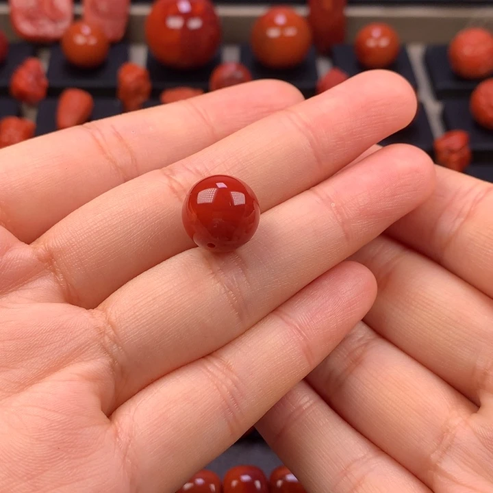 南红玛瑙未镶嵌圆珠单珠12.8MM