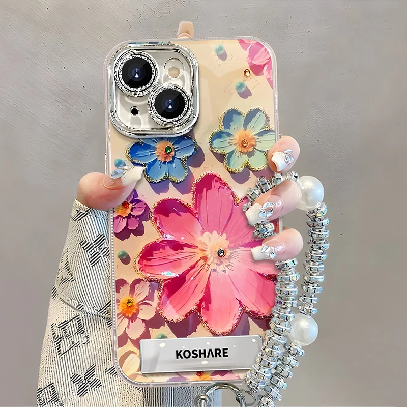 适用于【苹果】13新款油画花朵网红时尚创意女款防摔手机壳