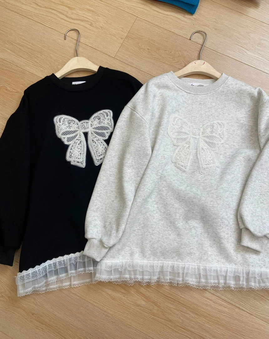 （1367）冬款蝴蝶结蕾丝加绒卫衣kc