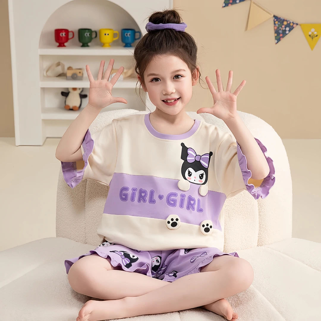 儿童女童大码睡衣公主风美乐蒂圆领卡通印花甜美中大童家居服套装