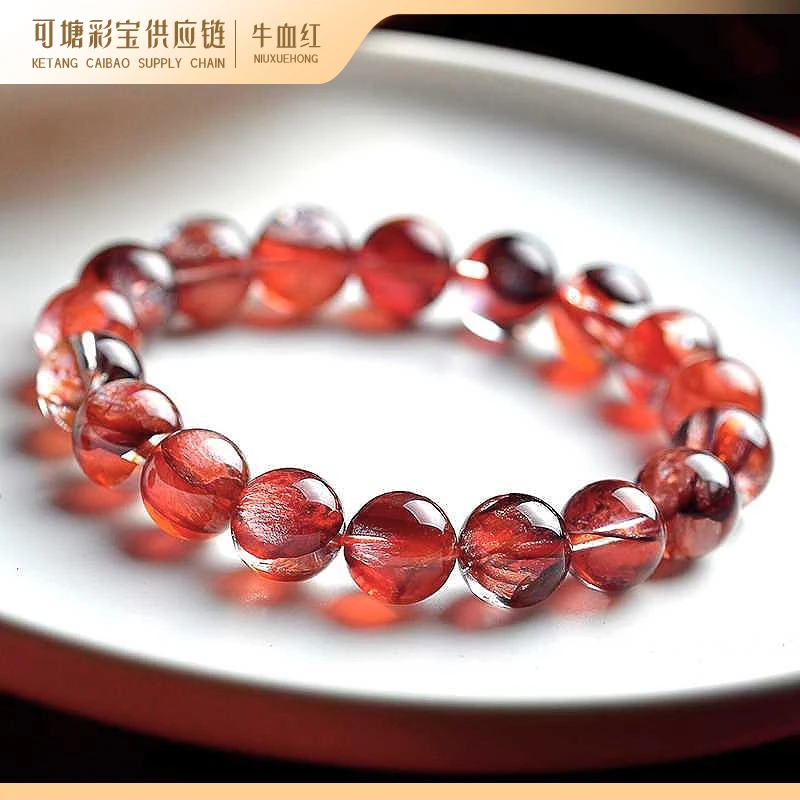 天花板 满色牛血红 胶花水晶手串合集7-14mm+ KTCB-2451