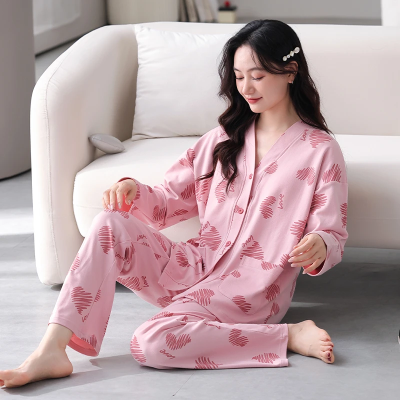 【初秋新款】【26支紧密纯棉】春秋季女士长袖V领KSF家居服