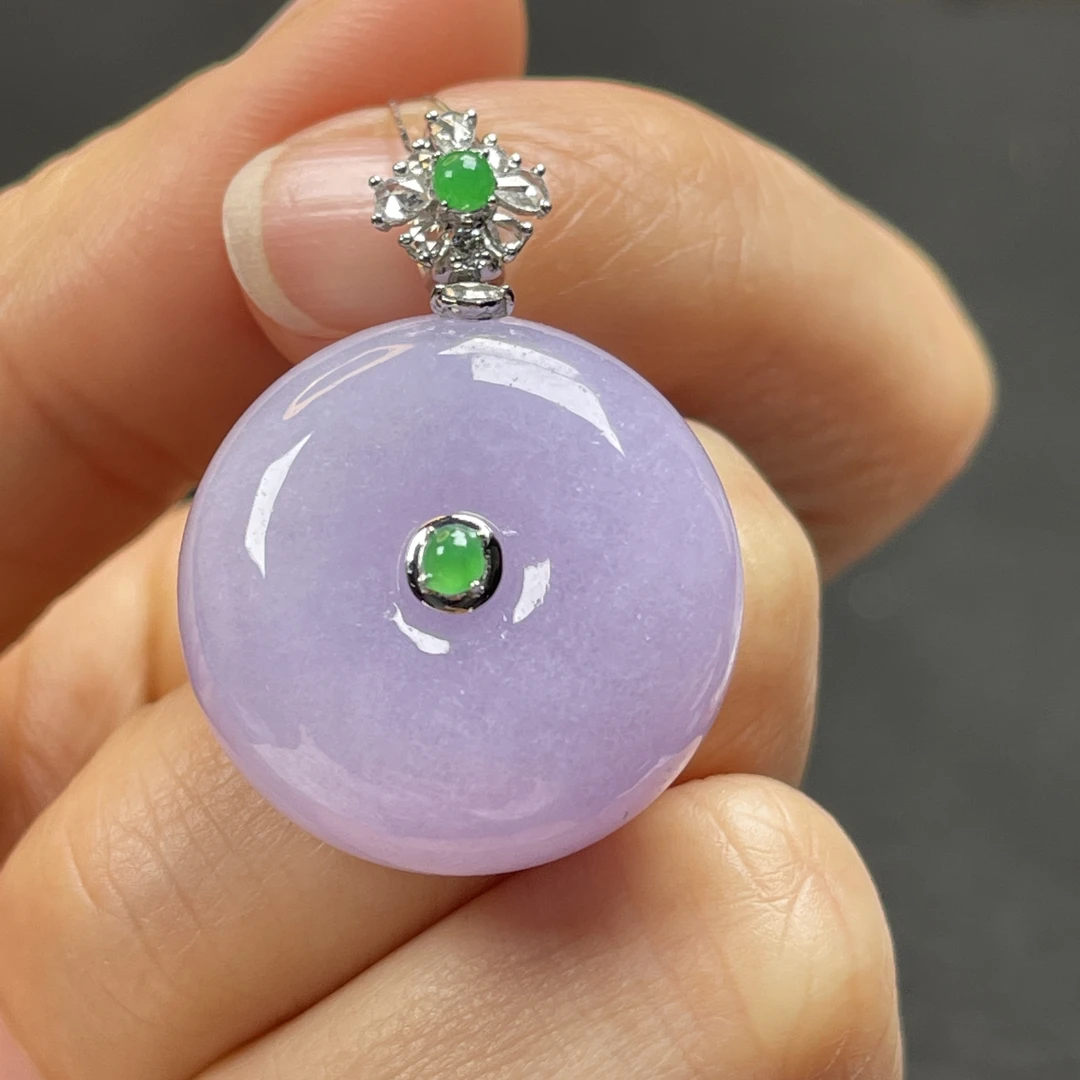 18K金镶翡翠紫罗兰平安扣