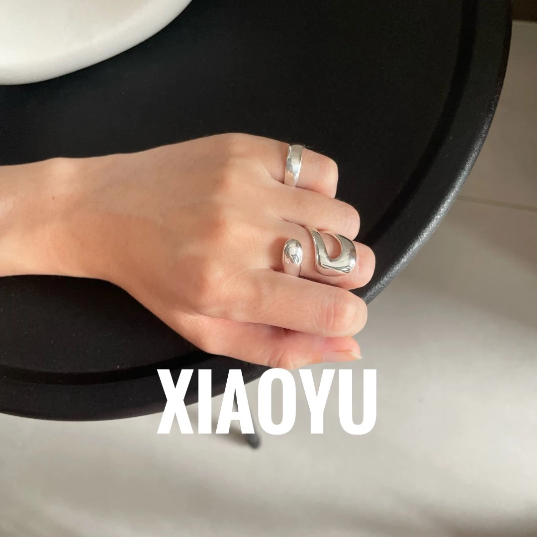 925银戒指 韩单s925纯银几何交错实心戒开口可调节食指戒氛围感