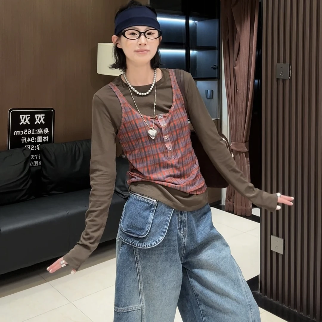 【SSOUHAN】早秋复古网纱吊带➕长袖打底两件套小众韩版