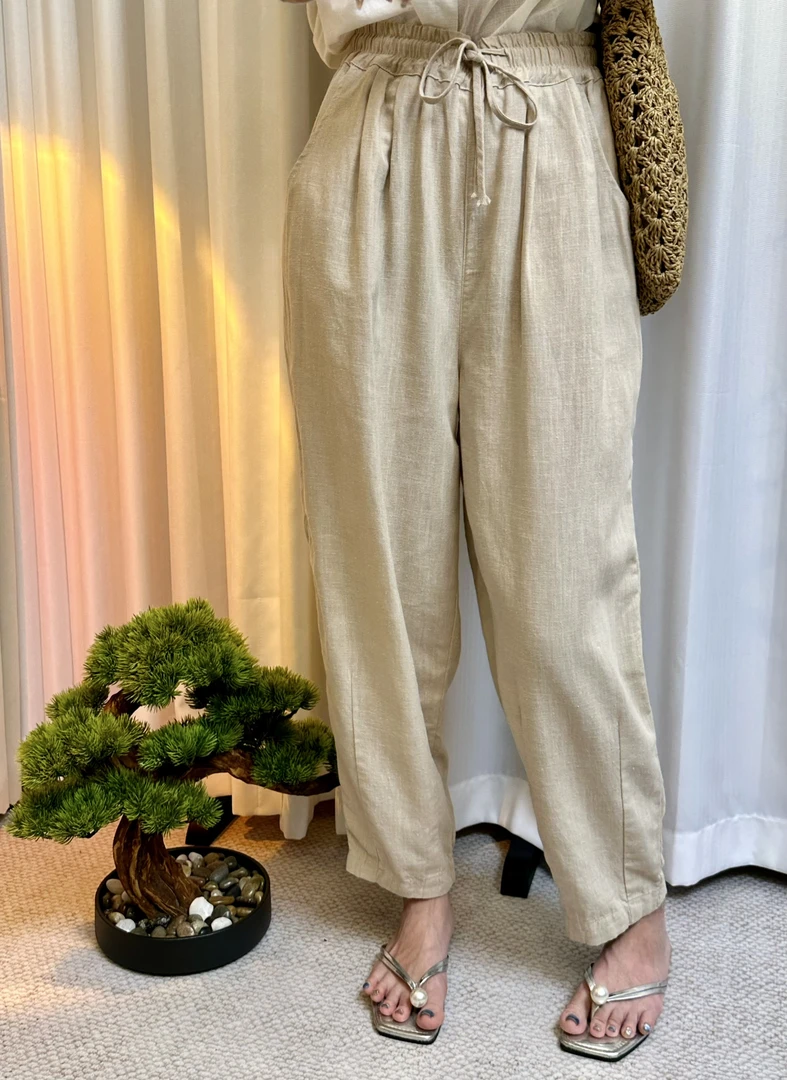 100%雨露亚麻九分哈伦裤小个子穿搭透气舒适夏季中高腰休闲女裤