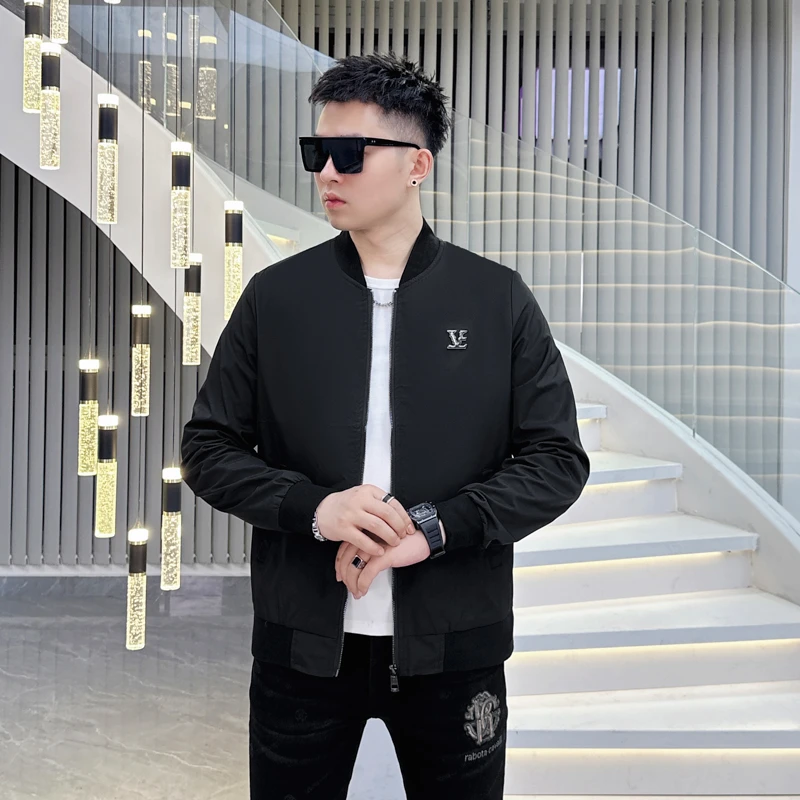 CATIA SELI轻奢印花立领休闲夹克男士2025年秋季新款百搭黑色外套