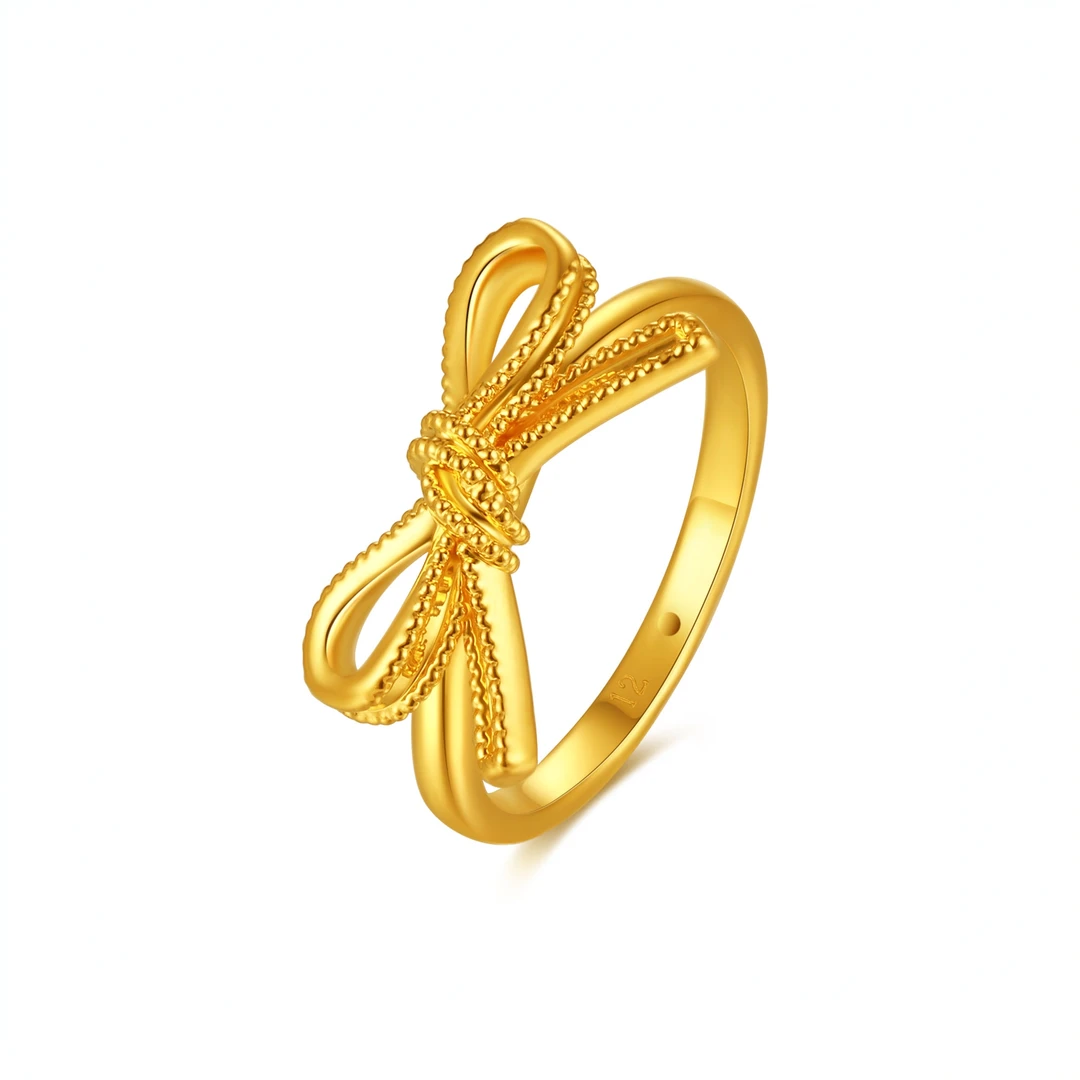 【12期免息】【中国黄金】足金精致蝴蝶结戒指首饰黄金戒指送礼1.4g