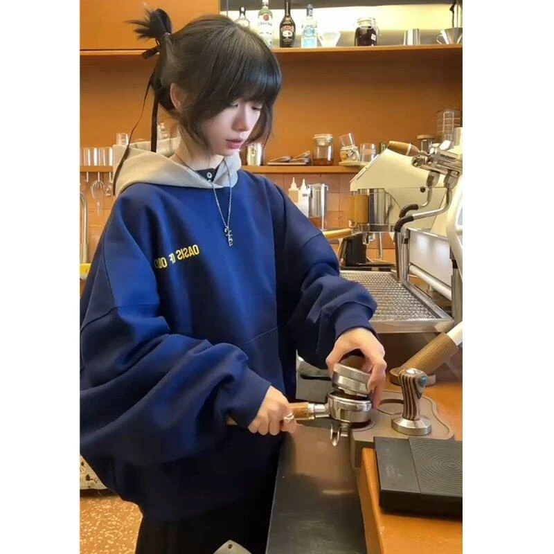 OaOO藏青色连帽卫衣男款春季高级感美式cleanfit重磅硬挺情侣外套