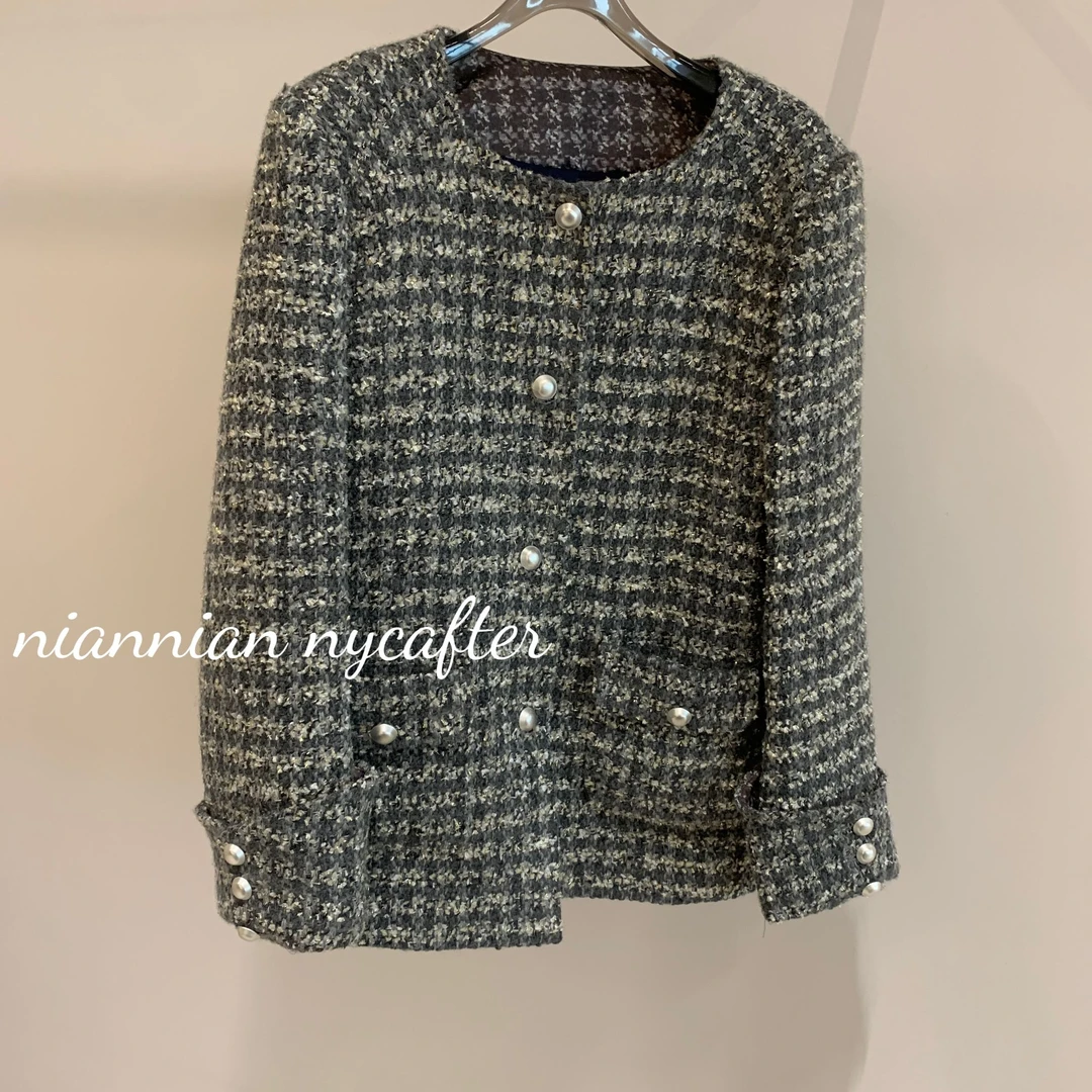 [春夏2025][含绵羊毛]小香风金属色外套翻袖夹克iu1272