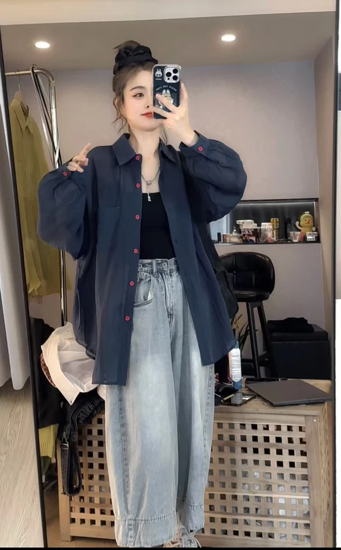 柚柚酱夏季新款百搭宽松时尚刺绣薄款休闲衬衫