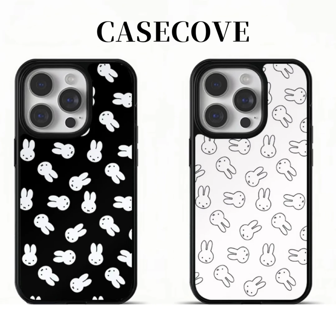 ins黑白小众米菲兔适用苹果17pro玻璃手机壳iPhone16女15全包1314