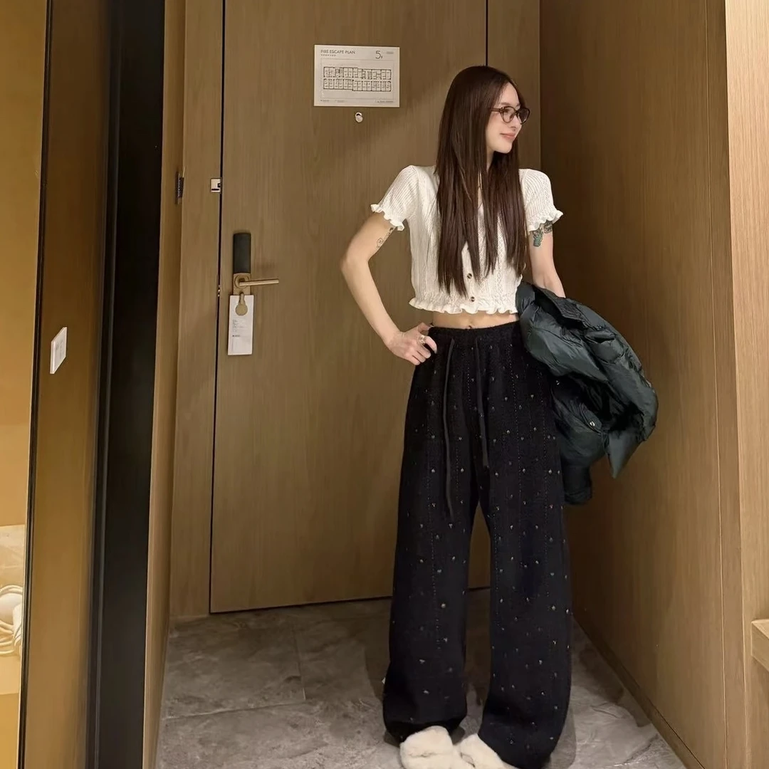 韩版新款星空裤韩系多彩线绣竖纹女休闲两穿弯刀裤