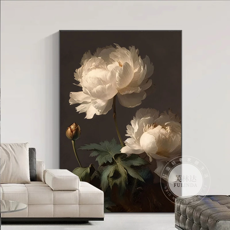 芙林达复古牡丹花客厅装饰画现代简约高档玄关壁画沙发背景墙挂画