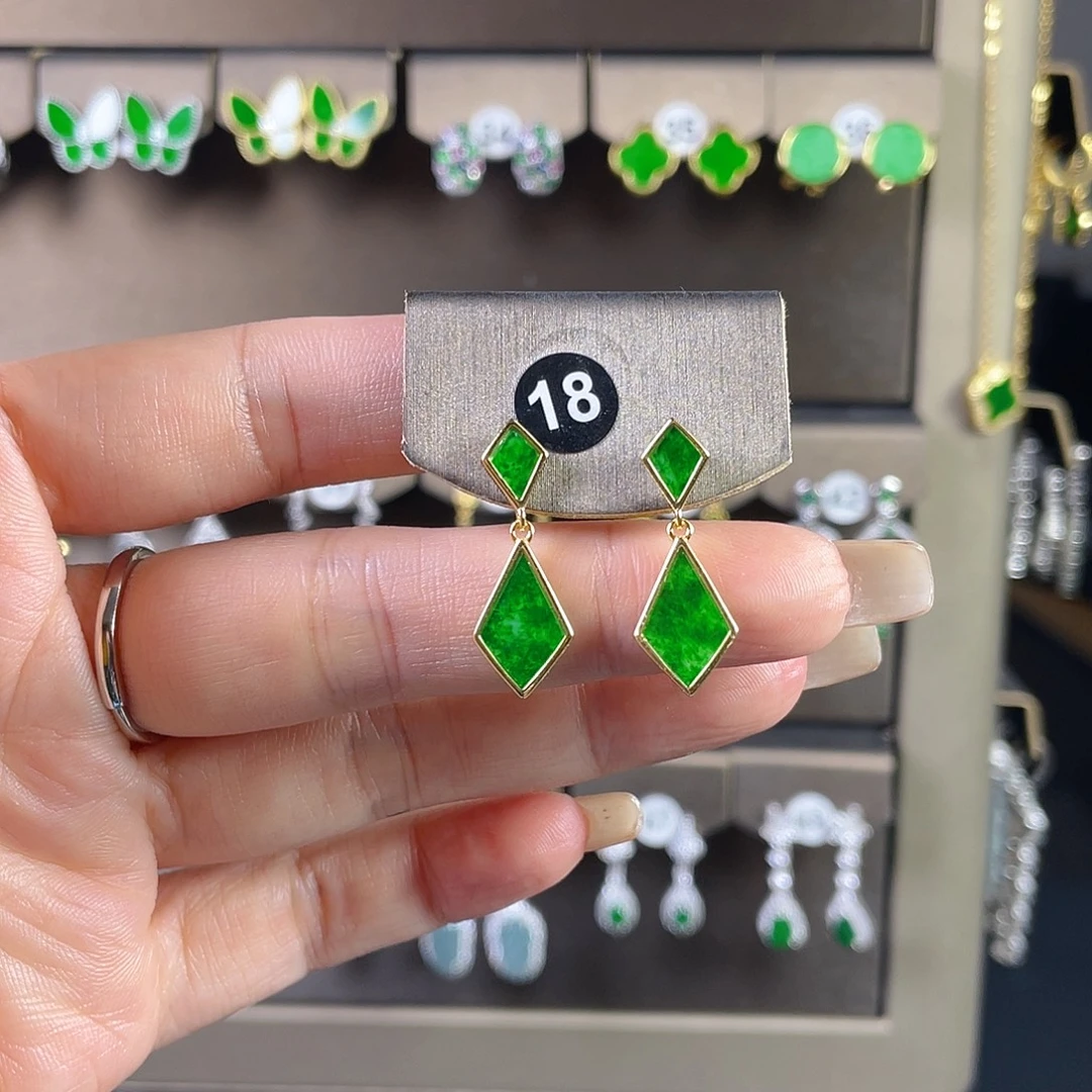 幸***油翡翠银S925镶嵌耳饰缅甸A货