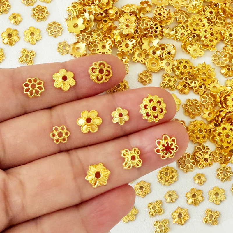 古风合金花托金色diy隔珠隔片串珠材料手链项链发簪配花朵珠托