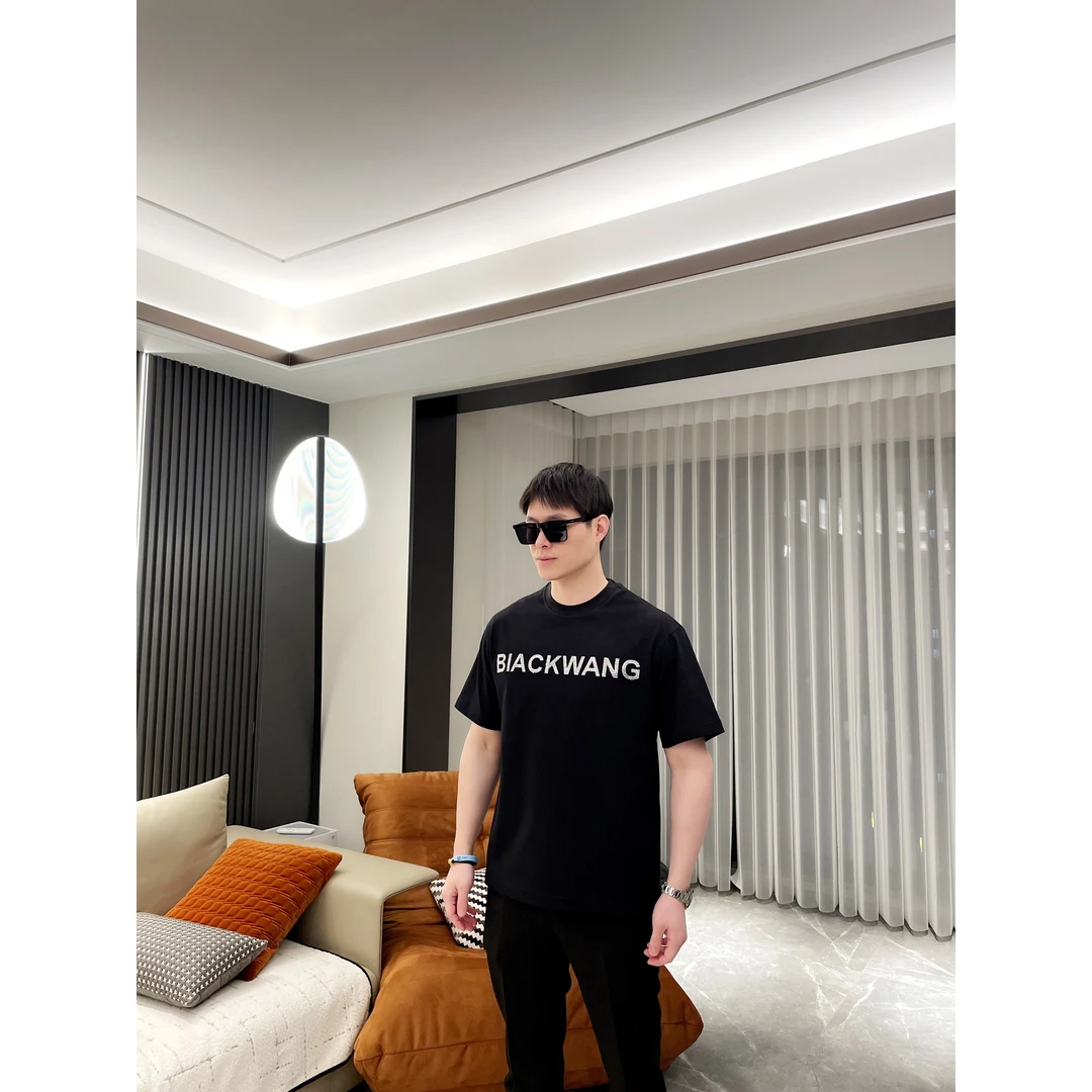 烫钻WANG重磅液氨棉短袖T恤男女情侣款ins潮牌街头宽松半袖上衣