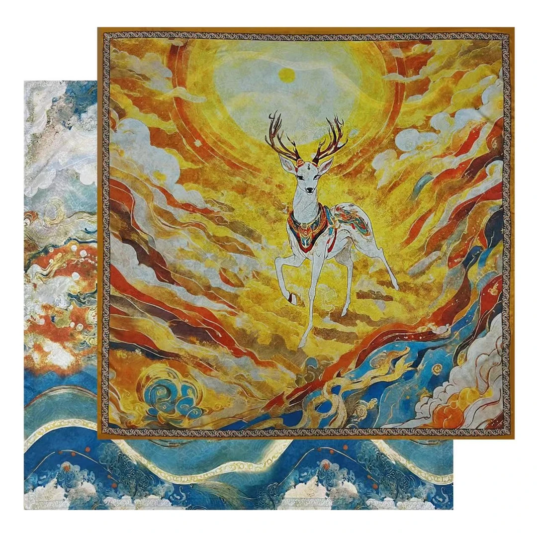 玉鹿呈祥（禄寿吉祥）香韵花罗提花镂空135*135方巾