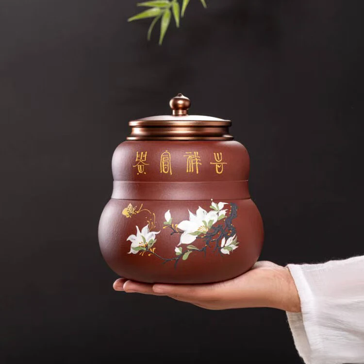 1斤装紫泥刻绘葫芦罐宜兴原矿紫砂茶叶罐