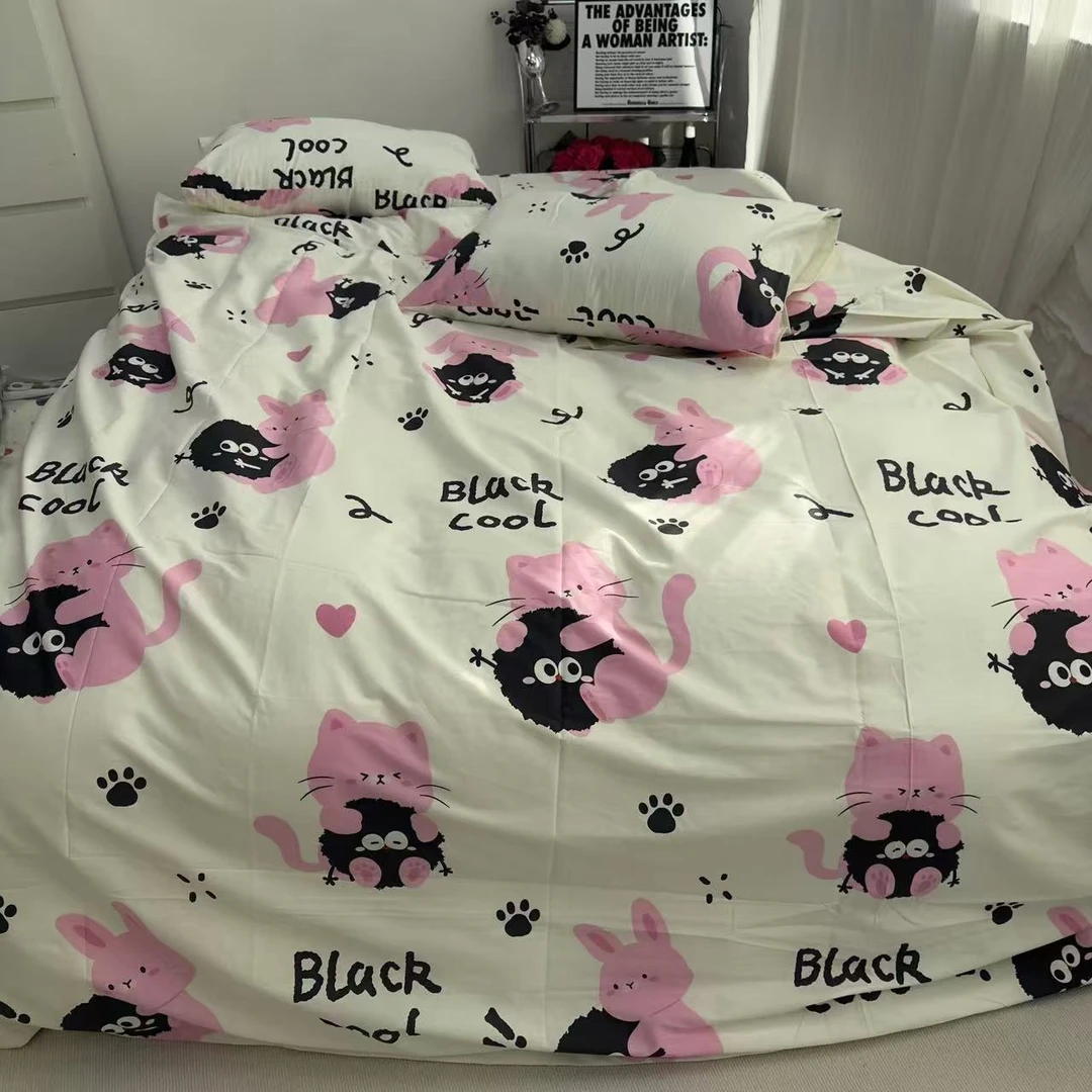 2.3×2.5床单春夏斜纹甜美印花床单简约卡通INS风全棉舒适床品套件