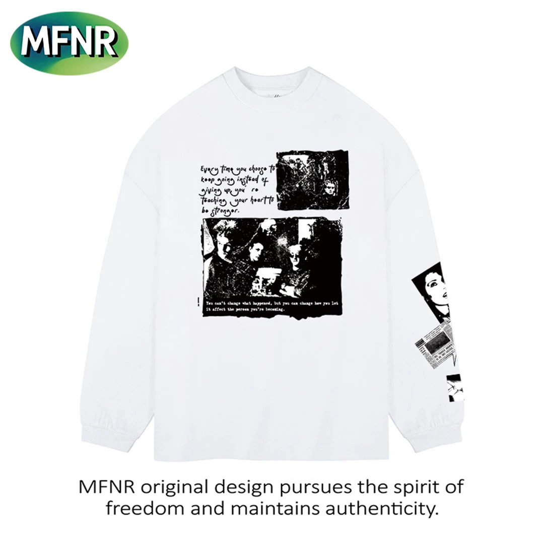 街头美式潮牌印花长袖男女秋季百搭纯棉T恤圆领宽松情侣重磅上衣