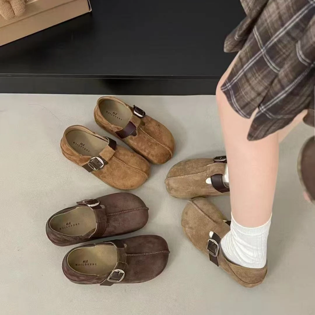 小敏家 侧面加绒内增高花生吐司全包勃肯鞋 丑萌两穿皮带扣豆豆鞋