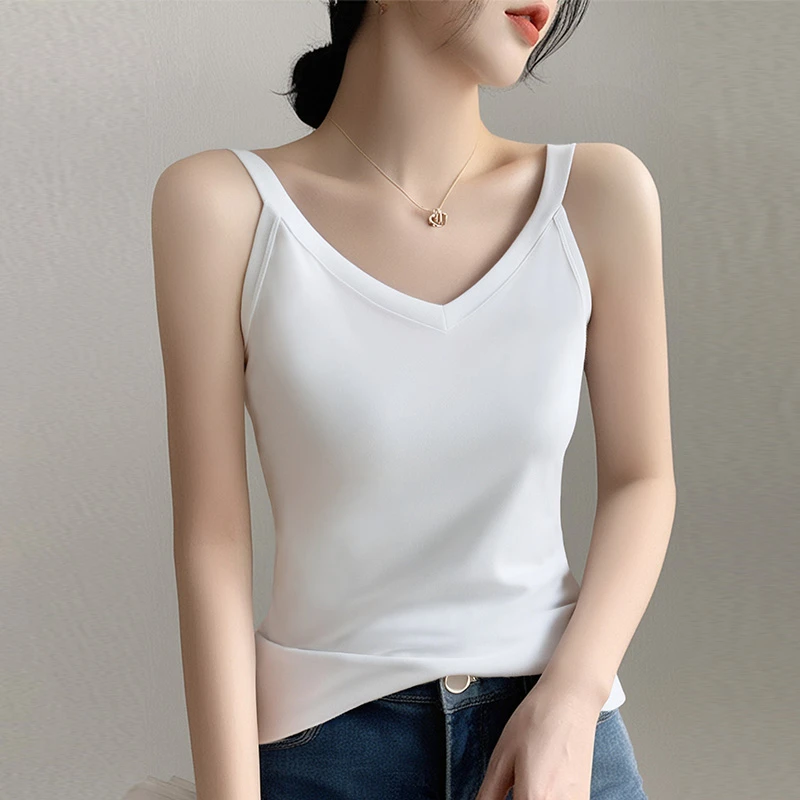 白色吊带背心女棉内搭2025年春夏季v领百搭打底小衫修身上衣ins潮