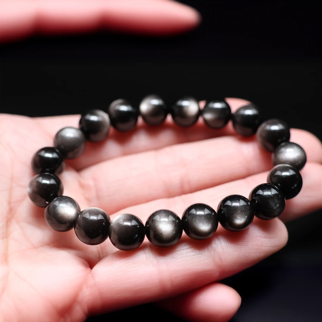 10mm+天然银曜石手链银色黑曜石手串