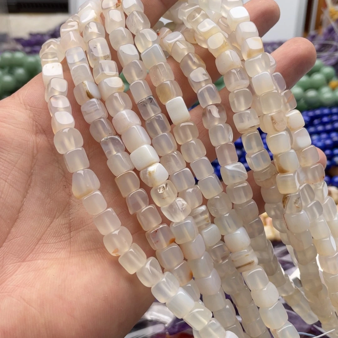 玛瑙/玉髓合金珠宝半成品一条装卡7+mm白玛瑙方糖