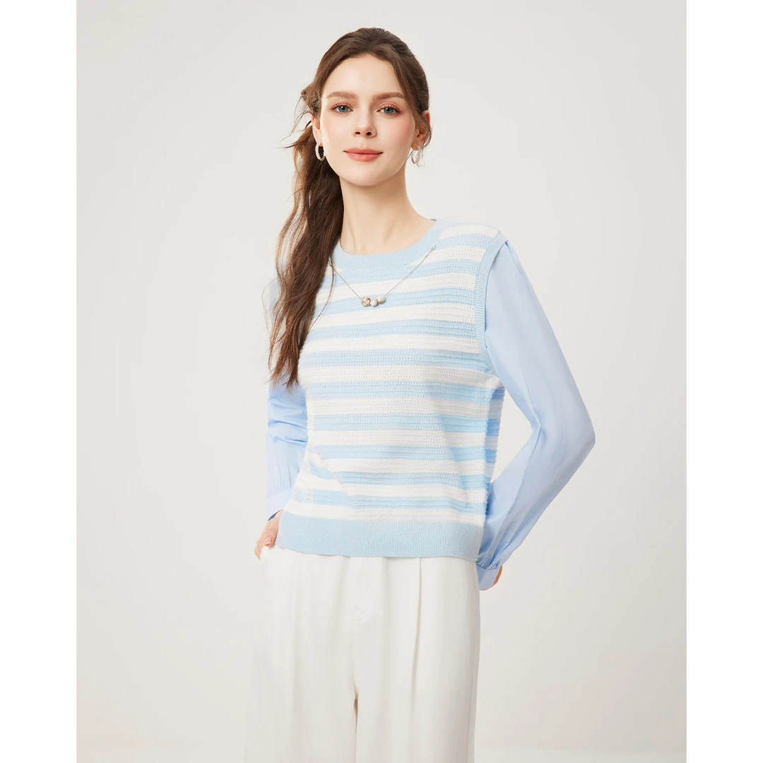 商场同款新品IEF/爱依服2025春季新款知性百搭条纹毛织上衣欧若风