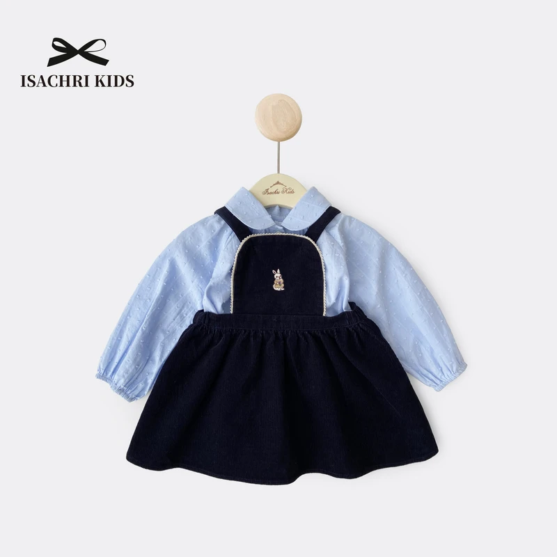 【6.18反季清】可爱刺绣~灯芯绒女童背带裙子儿童秋装连衣裙IS159