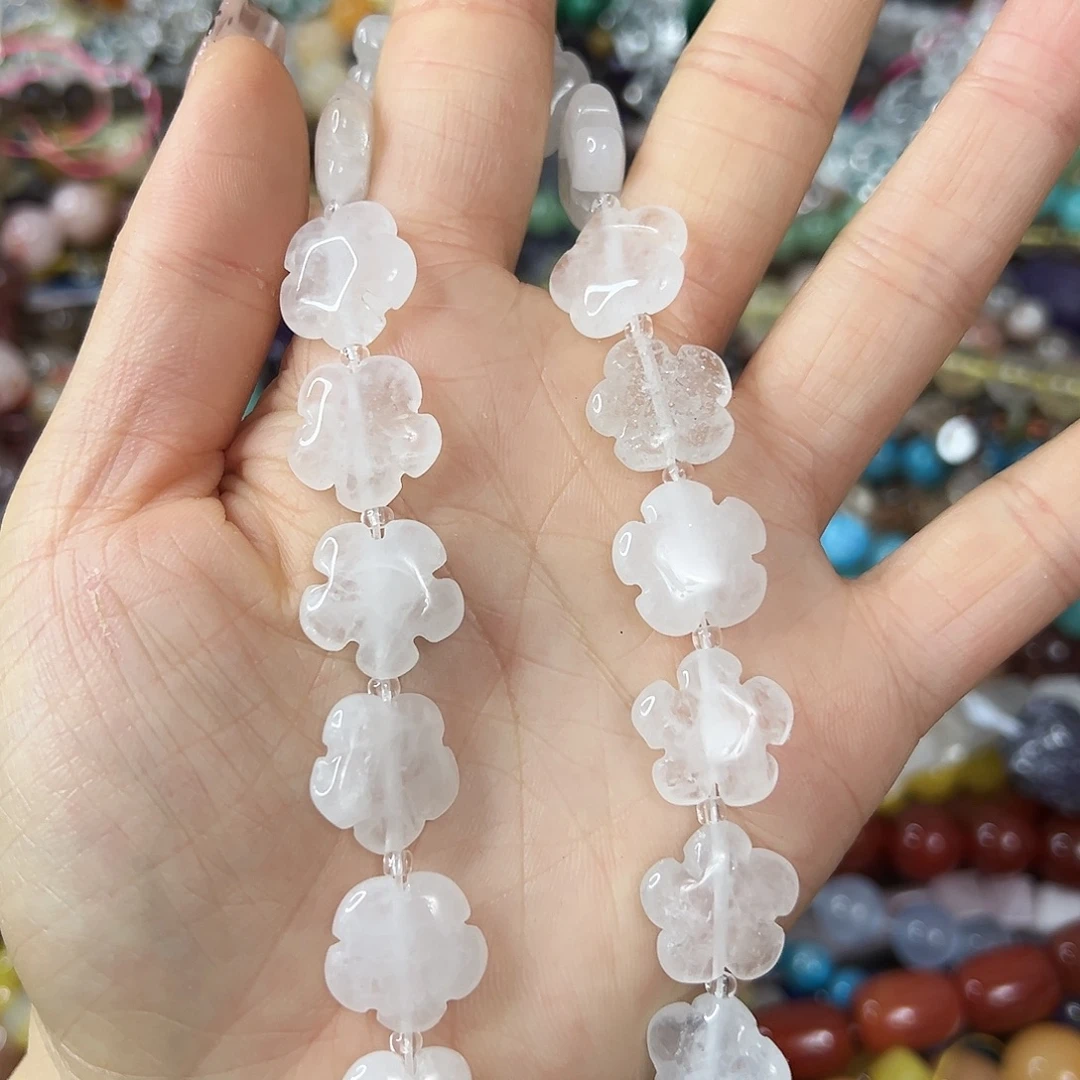 玛瑙/玉髓合金珠宝半成品 卡15奶白水晶花花一条