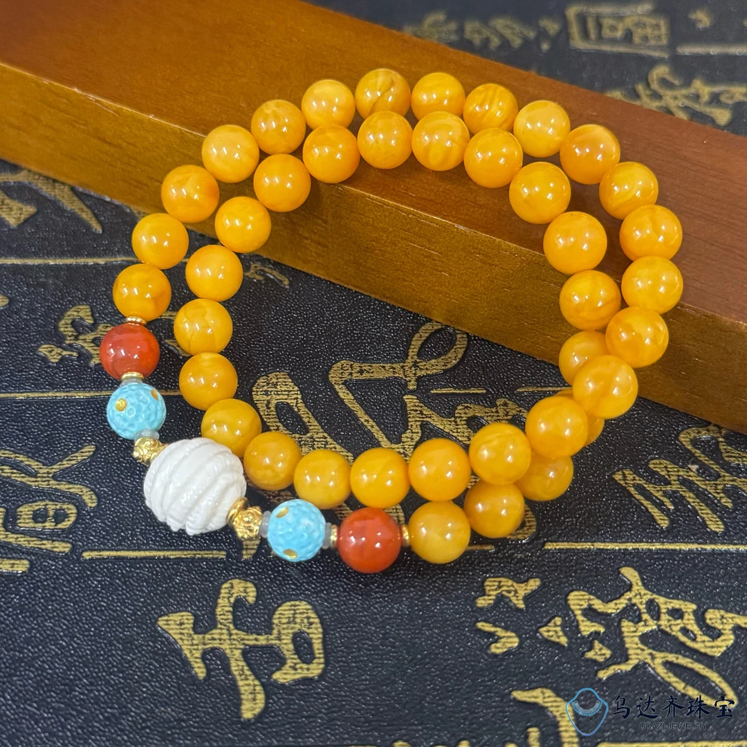 【乌达齐珠宝】7mm+猛犸佛手老蜡双圈手串