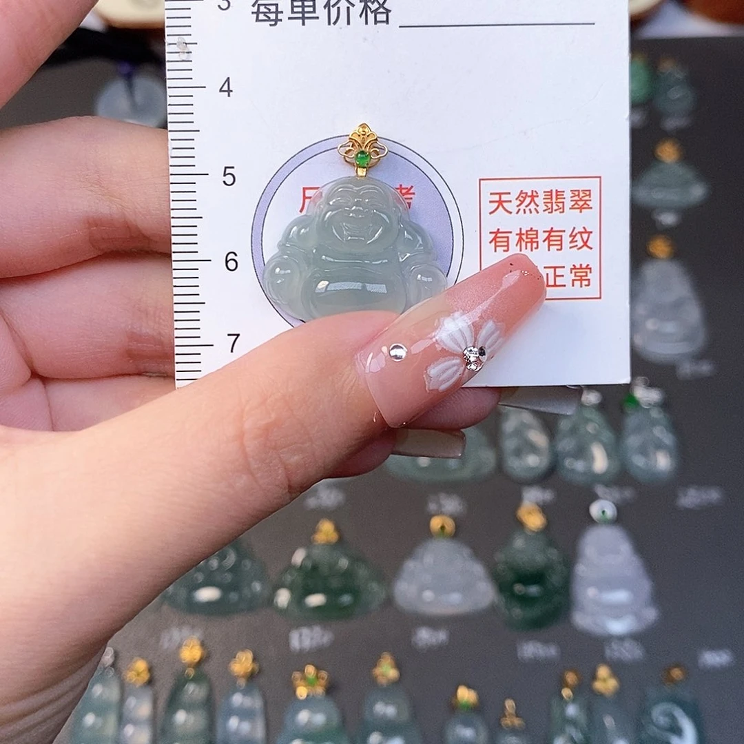 翡翠18K金镶嵌吊坠(不含链)全场缅甸A货翡翠