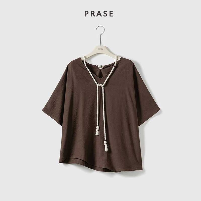 PRASE·噜【轻盈周末】微胖轻奢设计款夏复古宽松禅意风上衣PR505C22