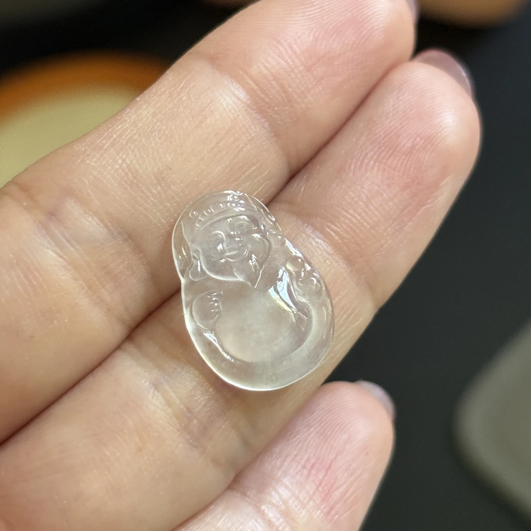 缅甸翡翠天然A货高冰种财神爷裸石玉坠子吊坠项链镶嵌寓意好物