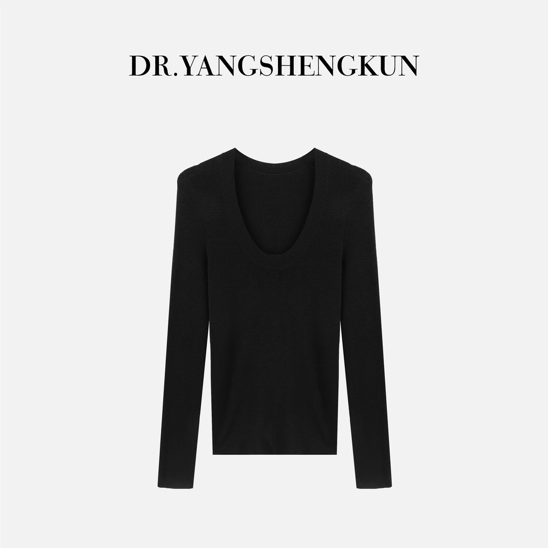 杨圣坤2025新品德国扬子纱线修身U领针织衫纯羊毛打底衫SL2583031