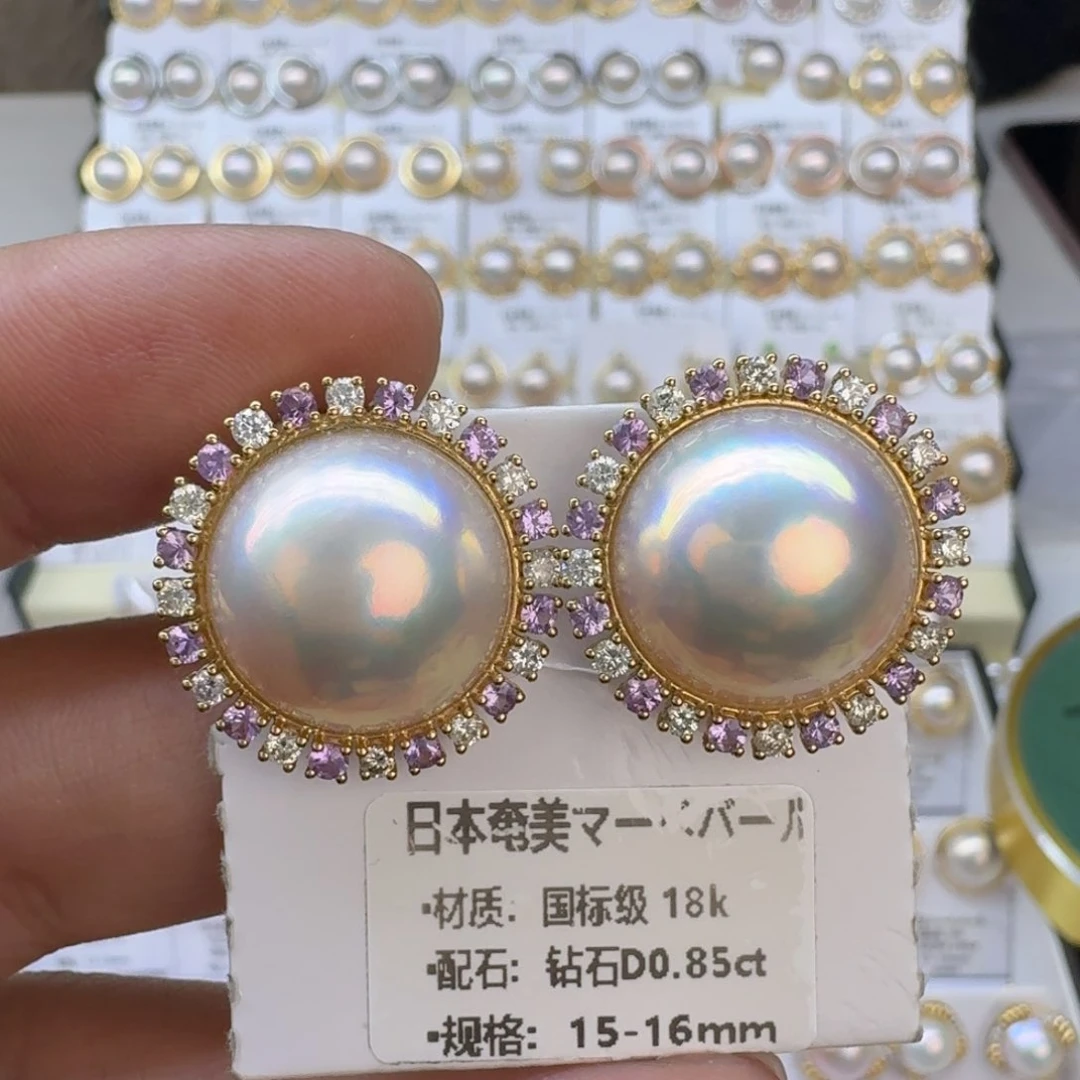 拼合珍珠（马贝珠）耳饰18K金镶嵌阿**妈
