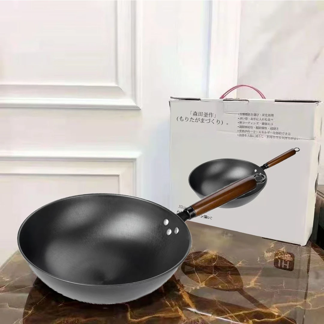 【原装森田釜作】 32cm铁锅煎锅家用炒锅老式铁锅电磁炉燃气灶通用