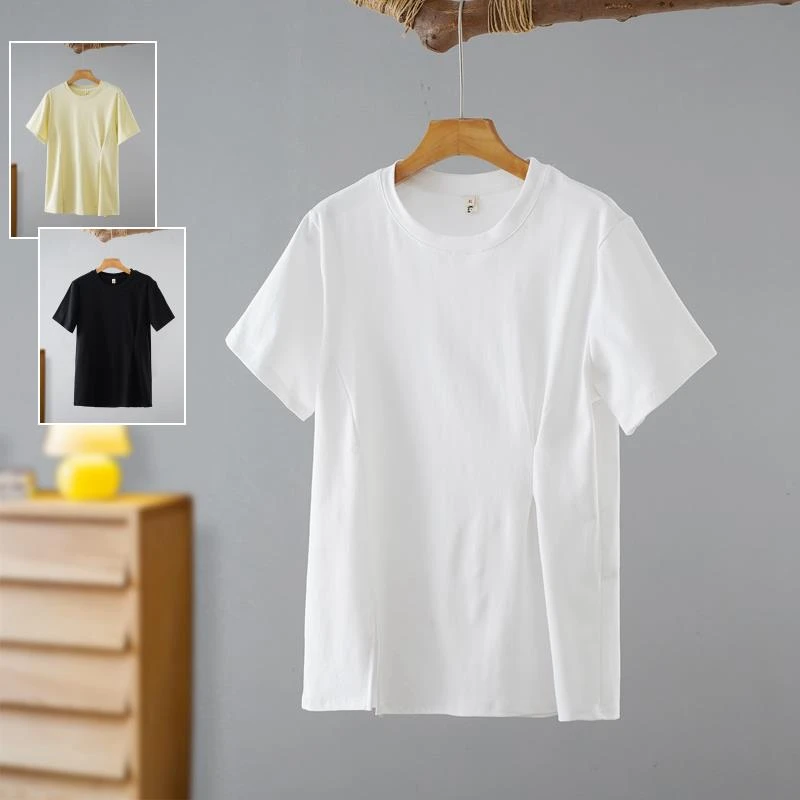 胖妹妹夏装2025新款大码女装短袖上衣圆领不规则开叉减龄T恤女