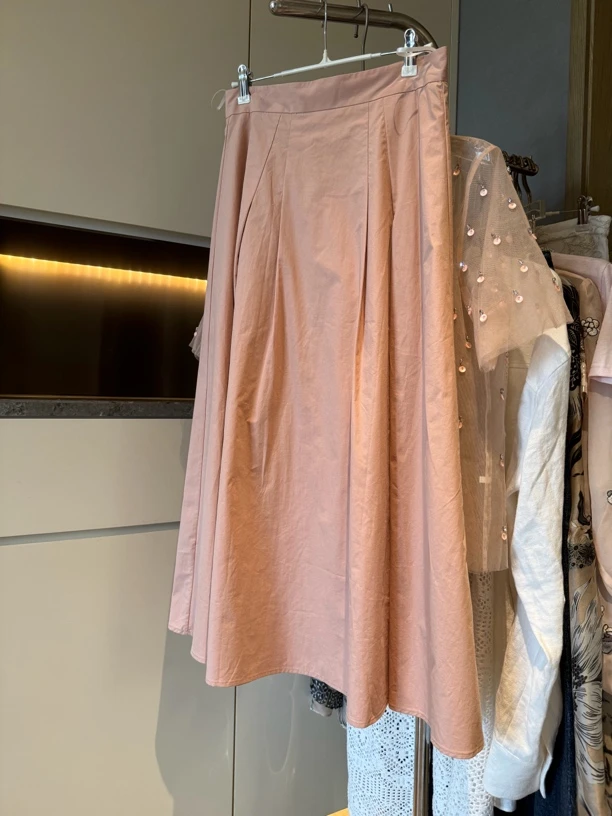 夏季丝棉里衬减龄粉色A字半身裙显瘦时尚百搭通勤款