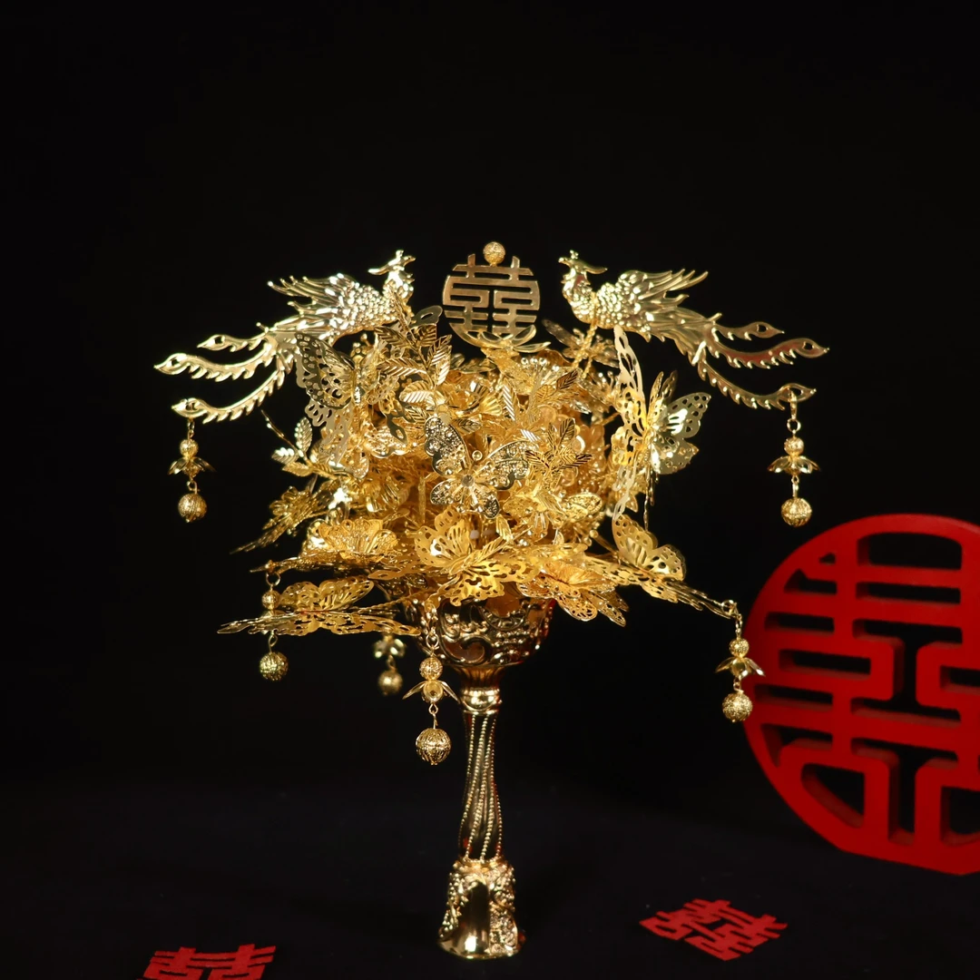 黄金色手捧花手工中式新娘结婚diy礼物婚礼团扇新婚秀禾闺蜜高级