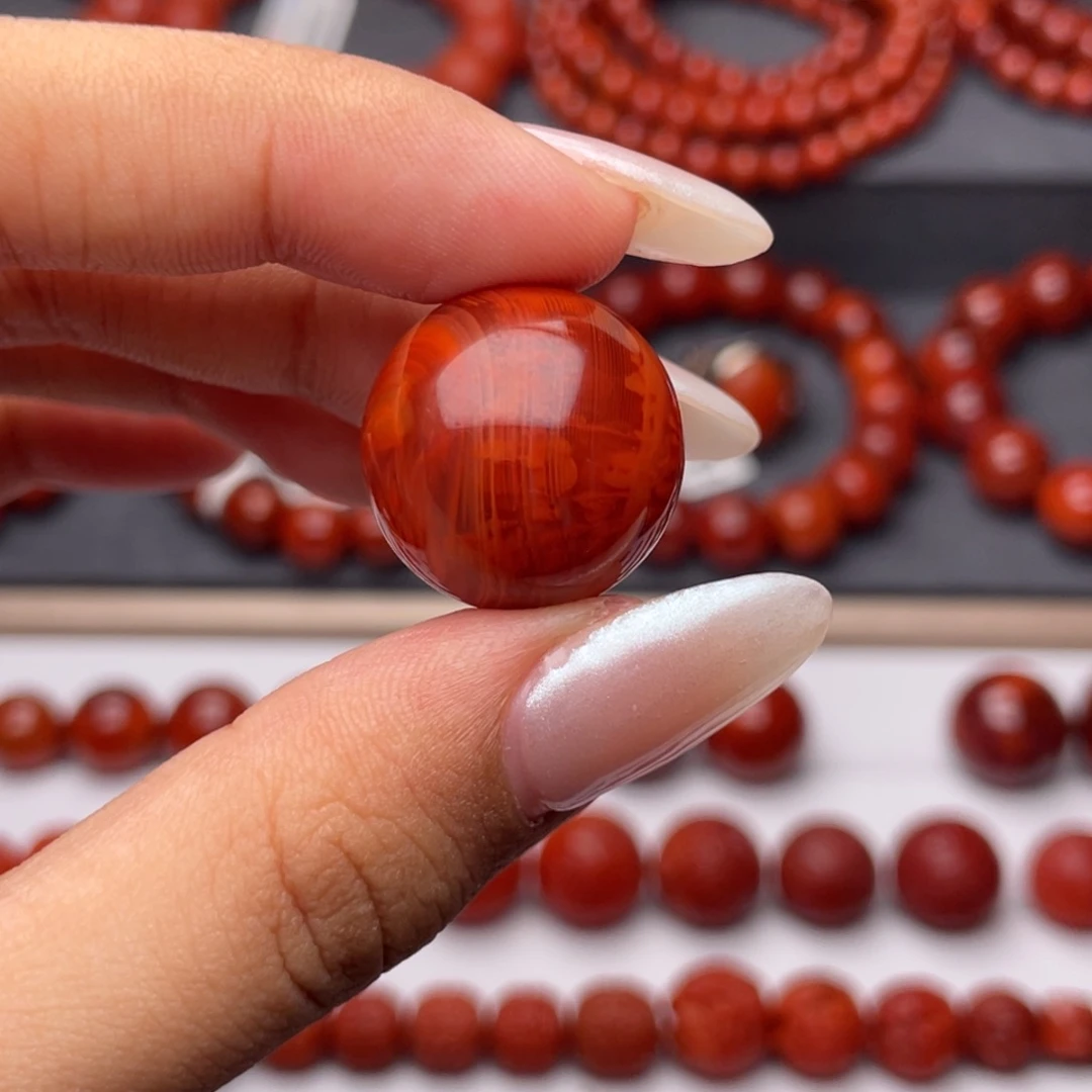 南红玛瑙未镶嵌手串Y20mm满肉牛血火焰单珠