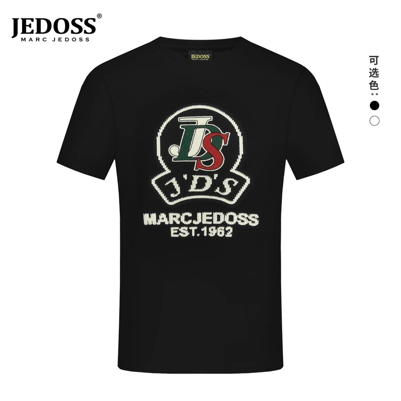 JEDOSS/爵迪斯2025夏季新款LOGO纹理刺绣圆领短袖T恤透气AS025
