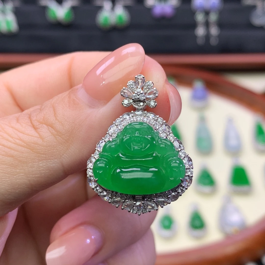 翡翠18K金镶嵌吊坠(不含链)