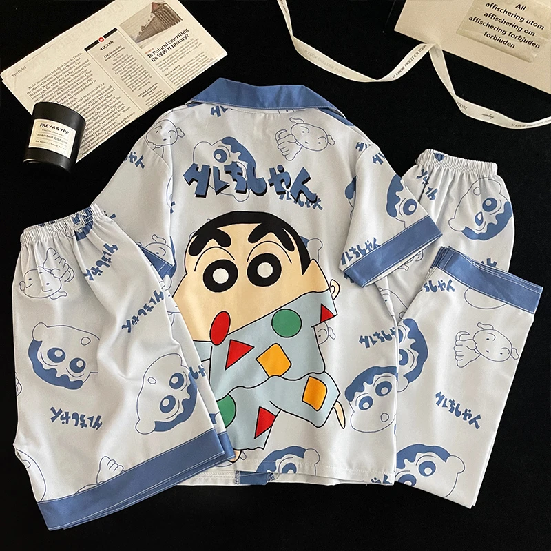 男童睡衣开衫冰丝三件套中大童宽松舒适薄款夏季短袖青少年家居服